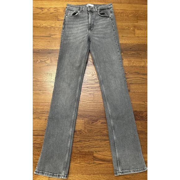 Zara Jeans Womens Grey Size 6 Split Hems Bottom Stretch - Picture 2 of 11